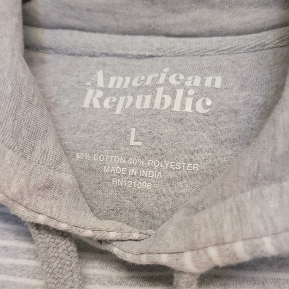 American Republic Light Gray Striped Hoodie Large - Picture 2 of 6